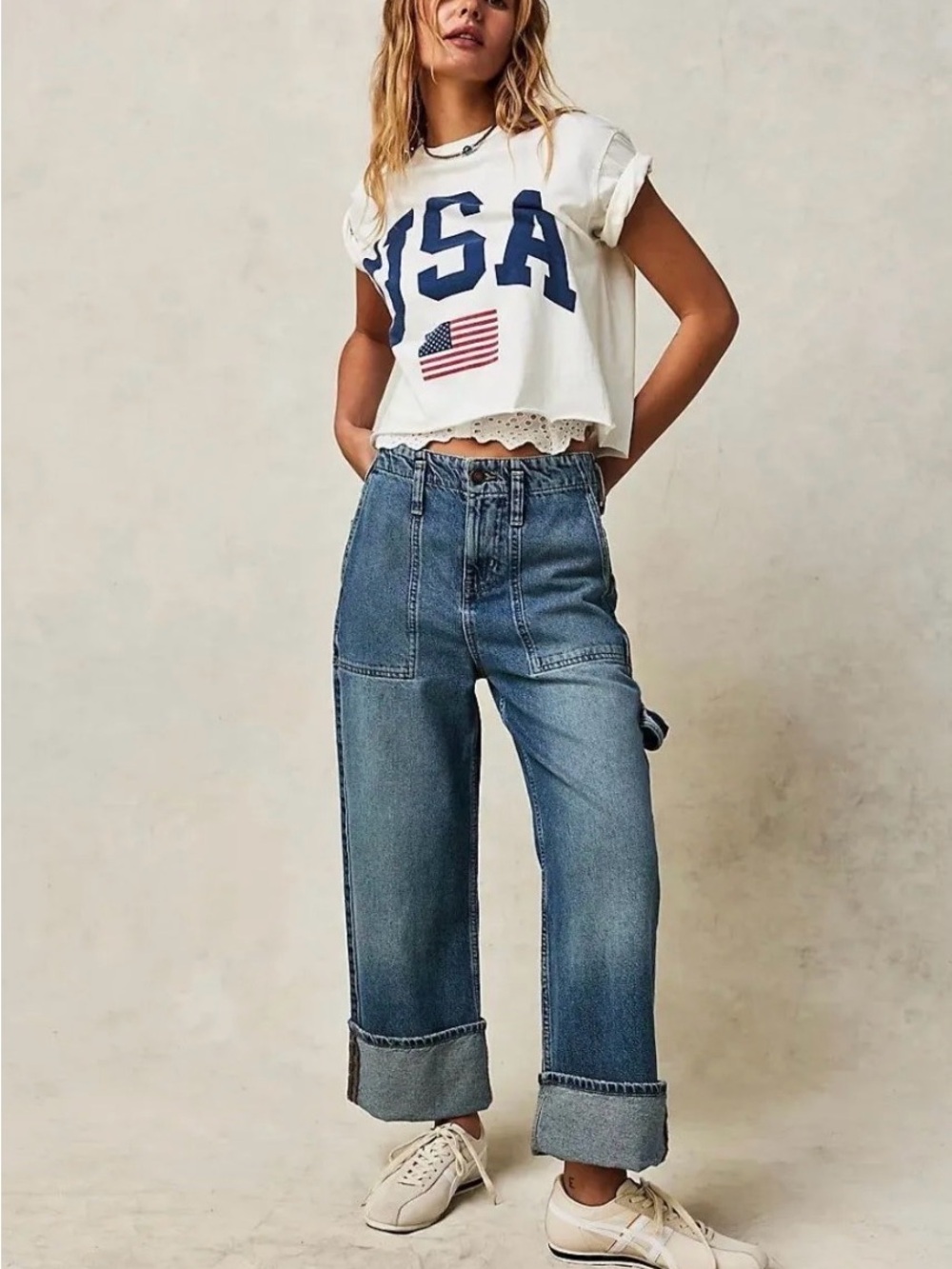 We The Free “Major Leagues Mid-Rise Cuffed Carpenter Pants”- Free People Women’s